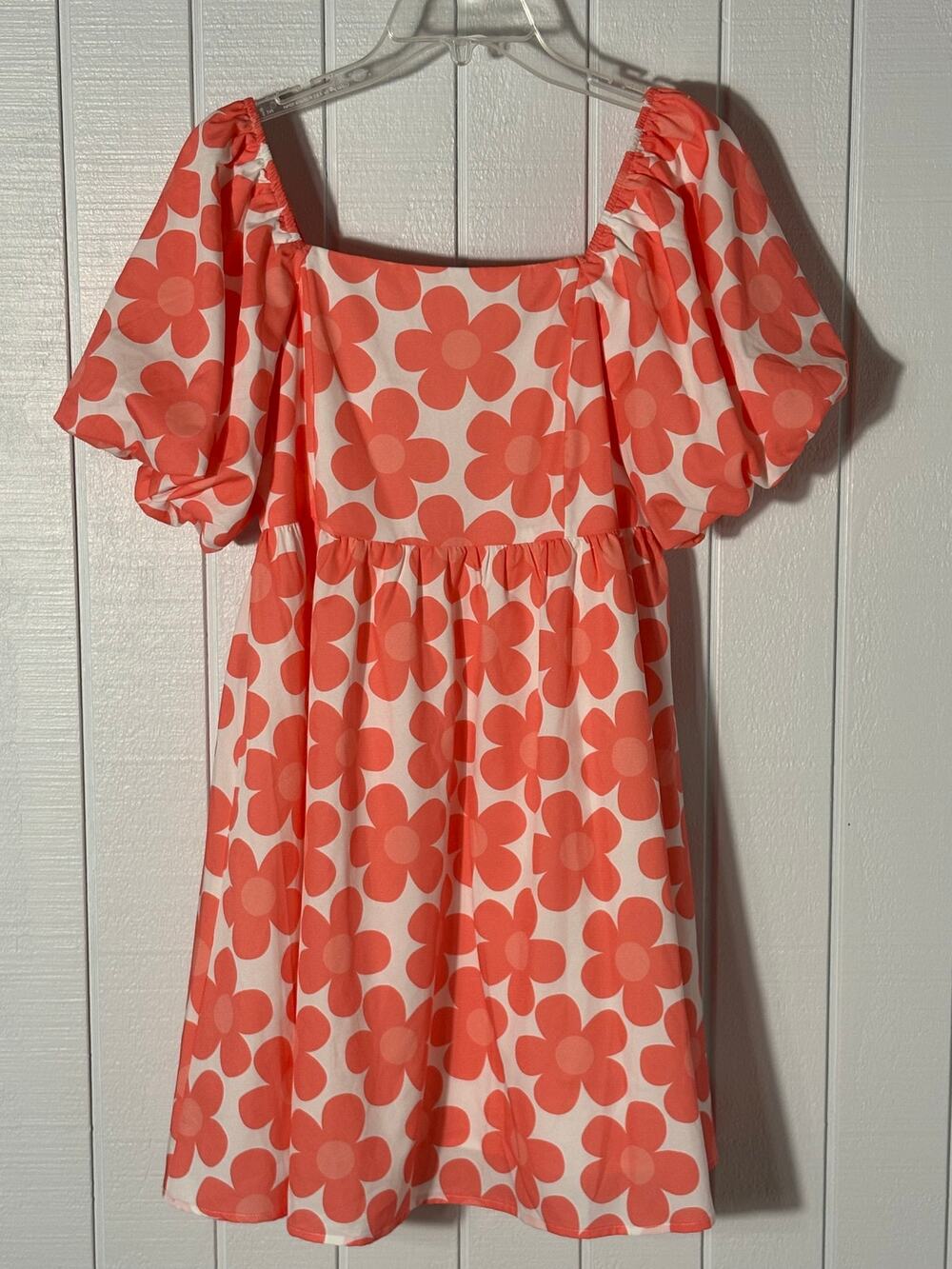 BiBi Women's S Orange Floral Puff Sleeve Mini Dress Retro 70s Mod